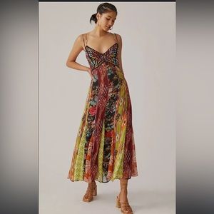 Anthropologie embroidered multiprint strappy maxi dress 10